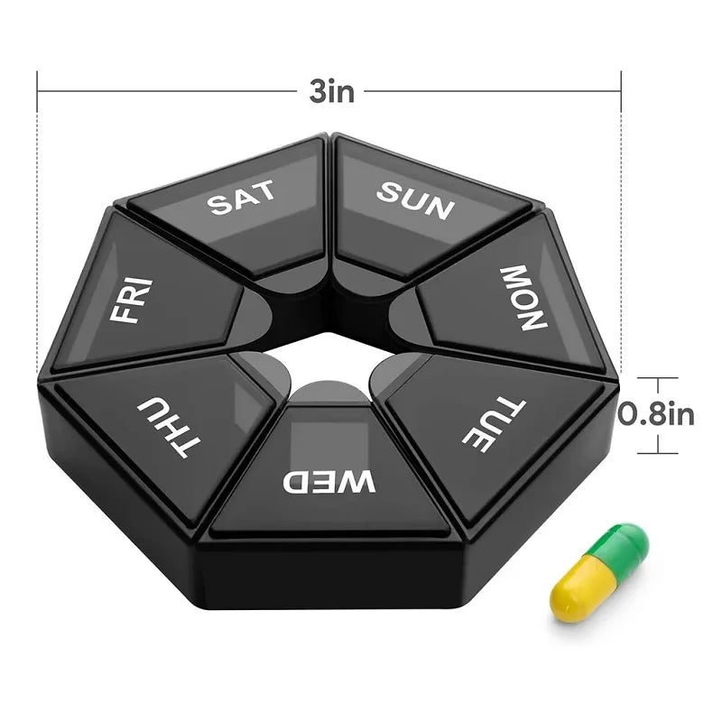 Weekly 7-Day Pill Organizer Portable Travel Pill Box Multifunctional Small Medicine Case Black