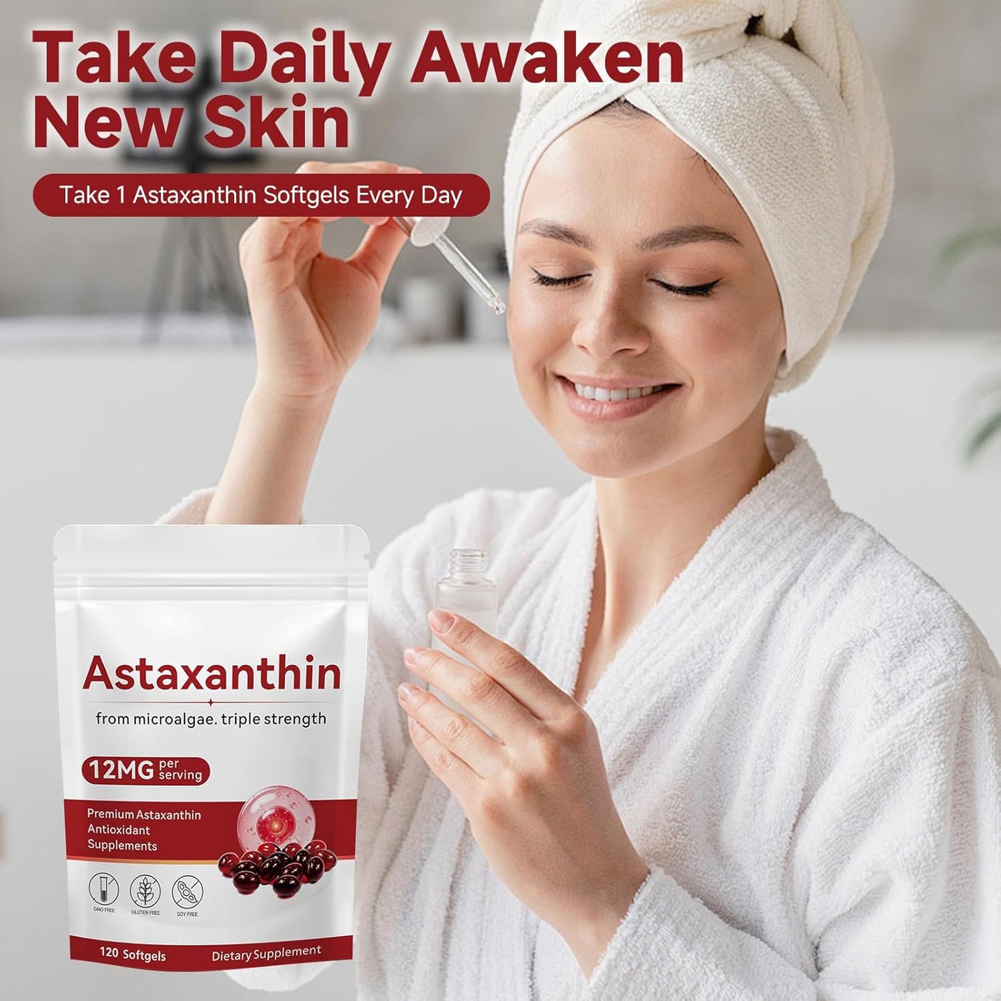 Astaxanthin 12Mg, 120 Softgels, Premium Astaxanthin Antioxidant Supplements with Antioxidant Activity, Supports Eye, Skin Health, Immune, Internal Circulation