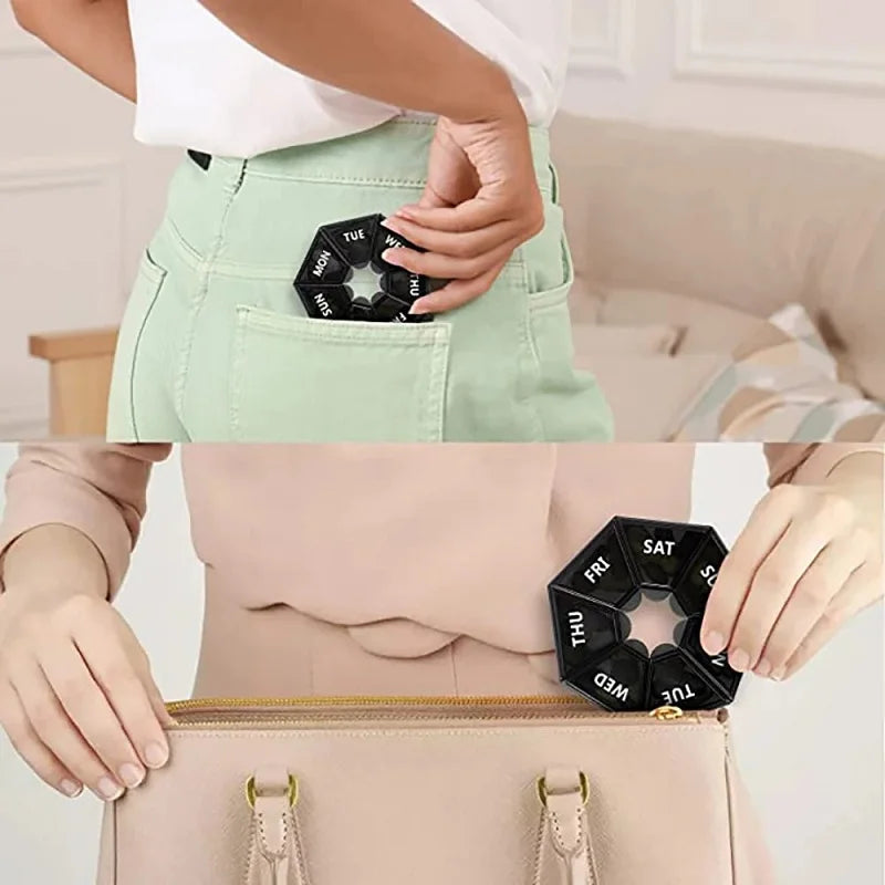 Weekly 7-Day Pill Organizer Portable Travel Pill Box Multifunctional Small Medicine Case Black