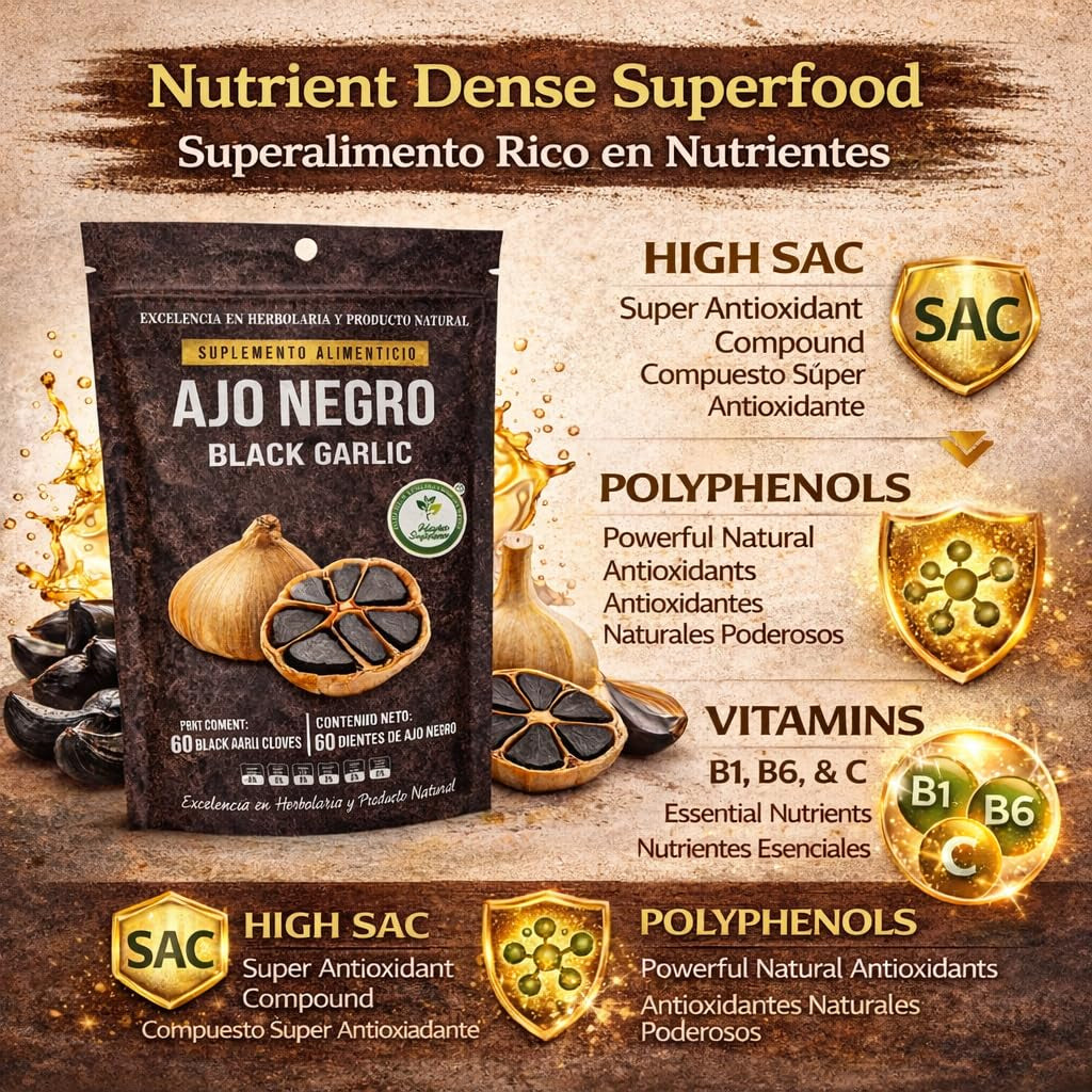 Ajo Negro (Black Garlic) - 60 Whole Cloves - 100% Natural Superfood Dietary Supplement - High in Antioxidants & S-Allylcysteine - Ready to Eat or for Recipes - Vegan, Non-Gmo - Authentic by