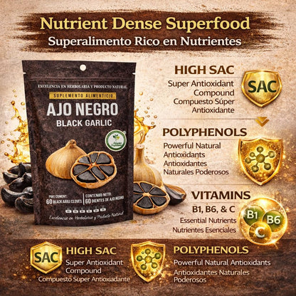 Ajo Negro (Black Garlic) - 60 Whole Cloves - 100% Natural Superfood Dietary Supplement - High in Antioxidants & S-Allylcysteine - Ready to Eat or for Recipes - Vegan, Non-Gmo - Authentic by