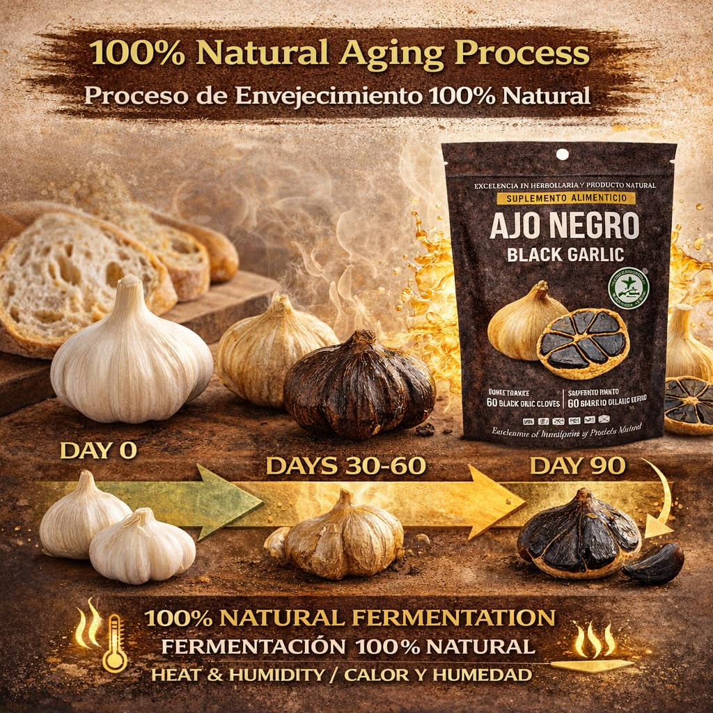 Ajo Negro (Black Garlic) - 60 Whole Cloves - 100% Natural Superfood Dietary Supplement - High in Antioxidants & S-Allylcysteine - Ready to Eat or for Recipes - Vegan, Non-Gmo - Authentic by