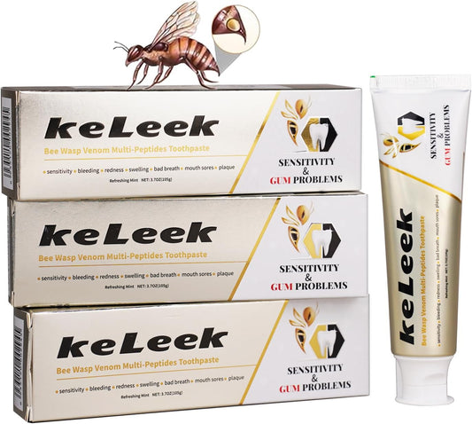 3PCS Bee Wasp Venom Peptides Toothpaste for Sensitivityand Gums Problems -Oral Care, Redness & Swelling Gums, Bad Breath,Plaque-12 Hoursrefreshing -3.7 OZ
