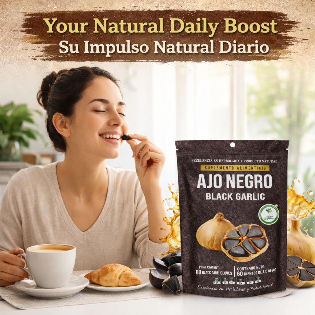 Ajo Negro (Black Garlic) - 60 Whole Cloves - 100% Natural Superfood Dietary Supplement - High in Antioxidants & S-Allylcysteine - Ready to Eat or for Recipes - Vegan, Non-Gmo - Authentic by