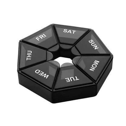 Weekly 7-Day Pill Organizer Portable Travel Pill Box Multifunctional Small Medicine Case Black