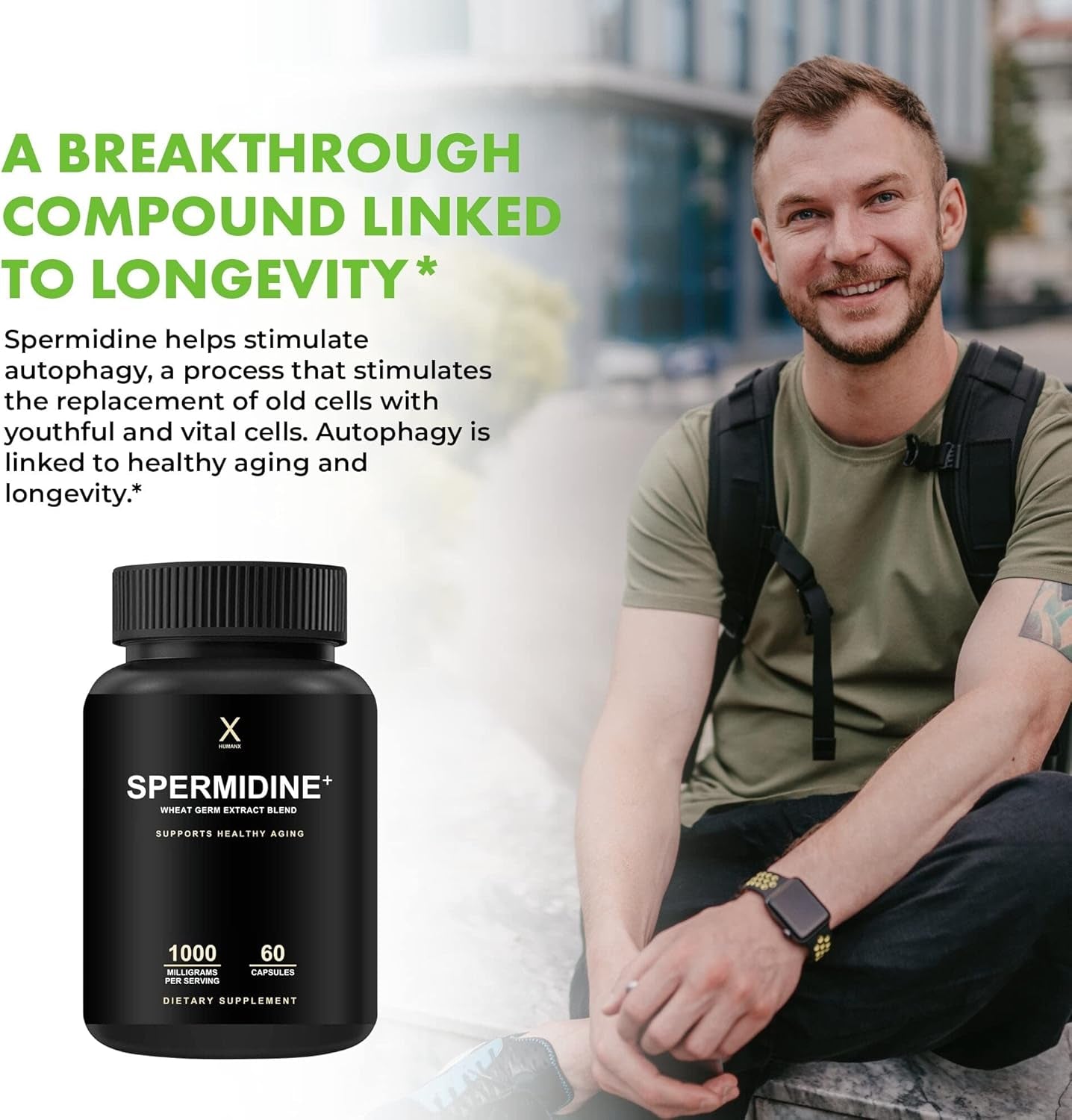 Spermidine+ (USA Third Party Tested) - Spermidine-Rich Wheat Germ Extract & Zinc to Activate Cellular Renewal - Non-Gmo, Spermidine Capsules - Supports Healthy Aging - Spermidine Supplement
