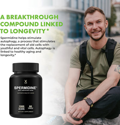 Spermidine+ (USA Third Party Tested) - Spermidine-Rich Wheat Germ Extract & Zinc to Activate Cellular Renewal - Non-Gmo, Spermidine Capsules - Supports Healthy Aging - Spermidine Supplement