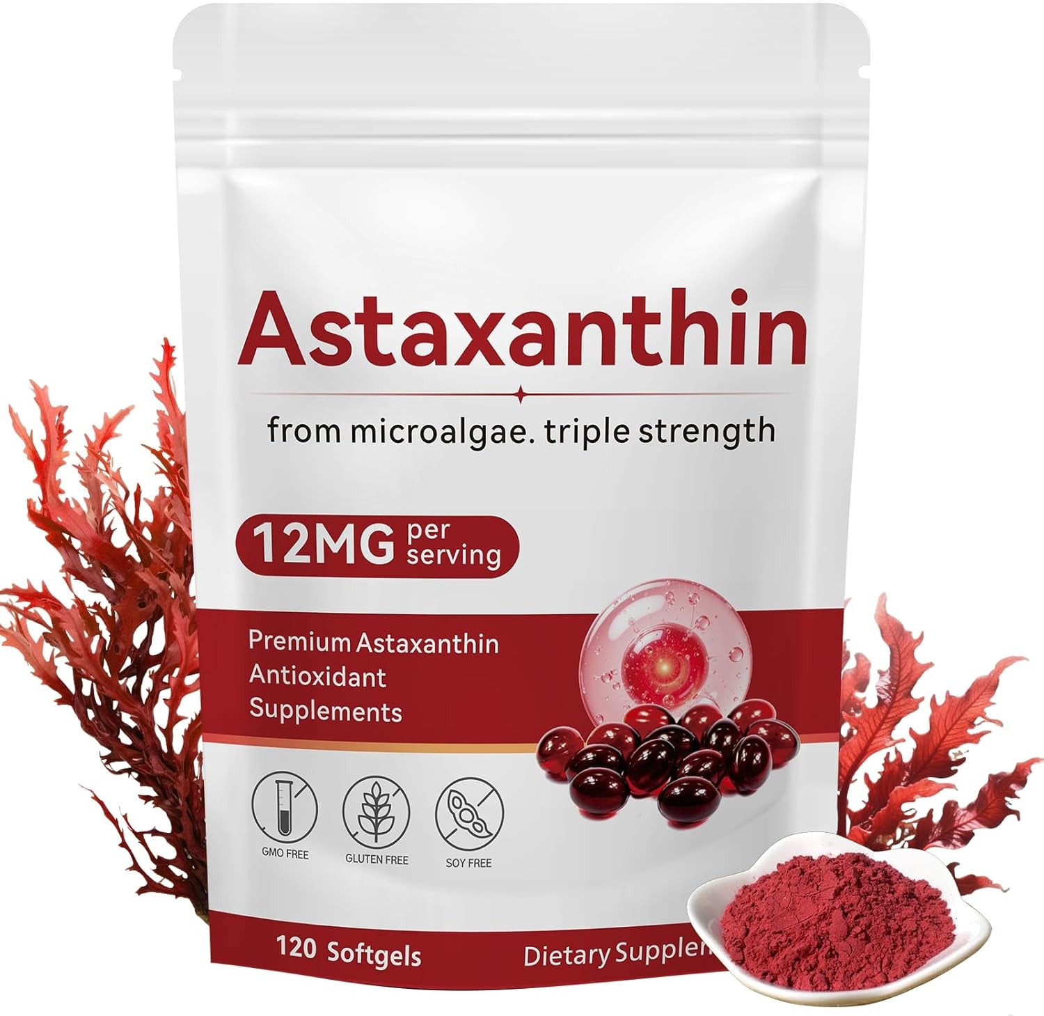 Astaxanthin 12Mg, 120 Softgels, Premium Astaxanthin Antioxidant Supplements with Antioxidant Activity, Supports Eye, Skin Health, Immune, Internal Circulation