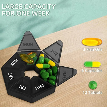 Weekly 7-Day Pill Organizer Portable Travel Pill Box Multifunctional Small Medicine Case Black