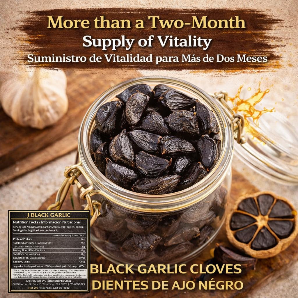 Ajo Negro (Black Garlic) - 60 Whole Cloves - 100% Natural Superfood Dietary Supplement - High in Antioxidants & S-Allylcysteine - Ready to Eat or for Recipes - Vegan, Non-Gmo - Authentic by