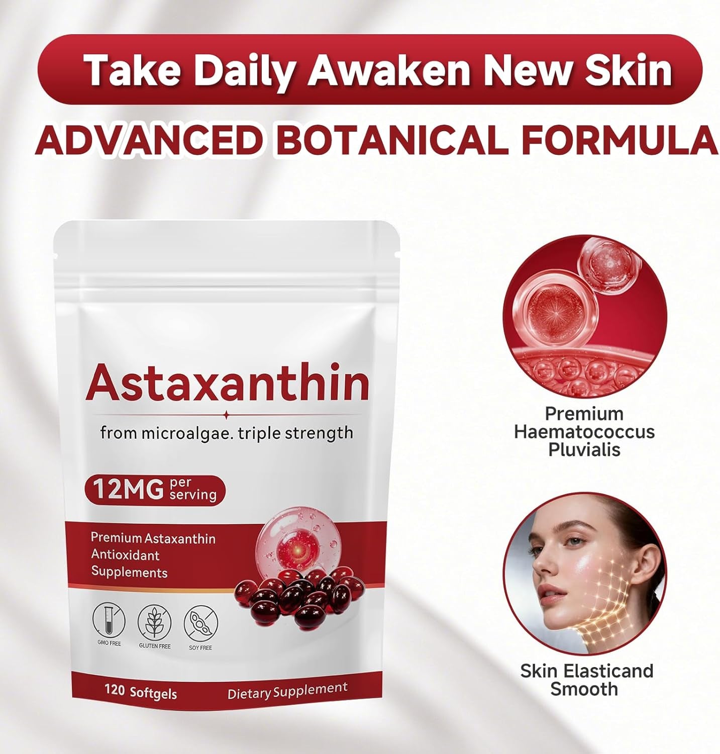 Astaxanthin 12Mg, 120 Softgels, Premium Astaxanthin Antioxidant Supplements with Antioxidant Activity, Supports Eye, Skin Health, Immune, Internal Circulation