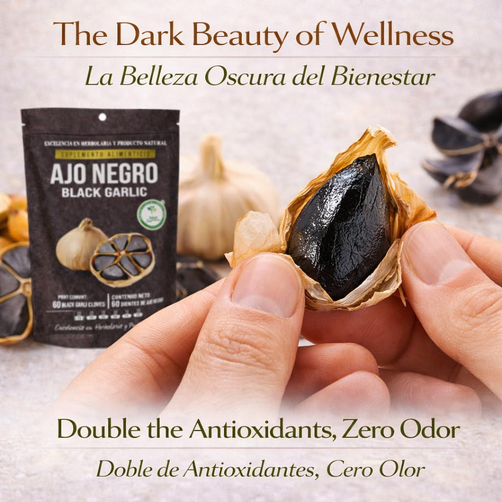 Ajo Negro (Black Garlic) - 60 Whole Cloves - 100% Natural Superfood Dietary Supplement - High in Antioxidants & S-Allylcysteine - Ready to Eat or for Recipes - Vegan, Non-Gmo - Authentic by