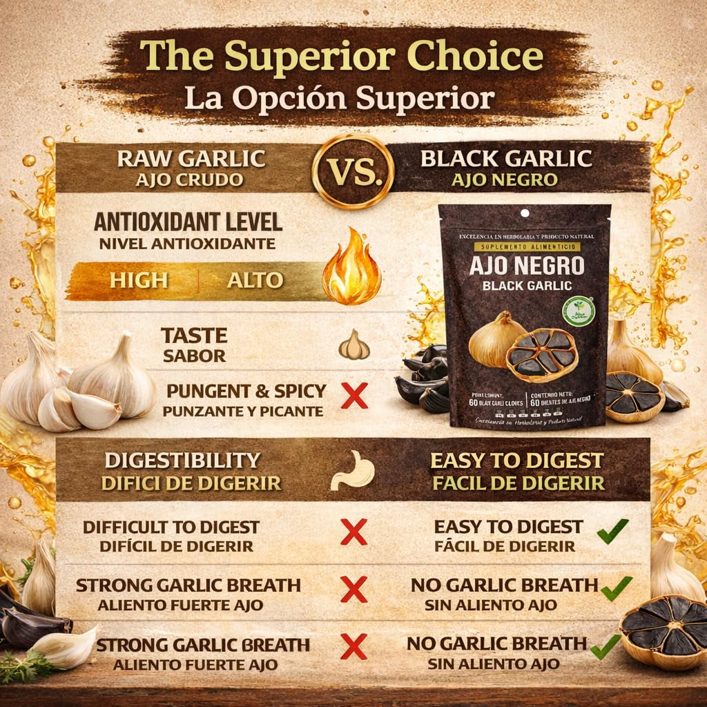 Ajo Negro (Black Garlic) - 60 Whole Cloves - 100% Natural Superfood Dietary Supplement - High in Antioxidants & S-Allylcysteine - Ready to Eat or for Recipes - Vegan, Non-Gmo - Authentic by