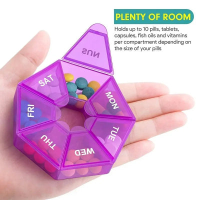 Weekly 7-Day Pill Organizer Portable Travel Pill Box Multifunctional Small Medicine Case Black